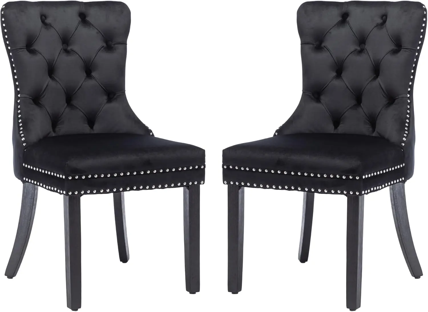 

Black，Velvet Dining Chairs Set of 2, Upholstered High-end Tufted Dining Room Chair with Nailhead Back Ring Pull Trim Solid Wood