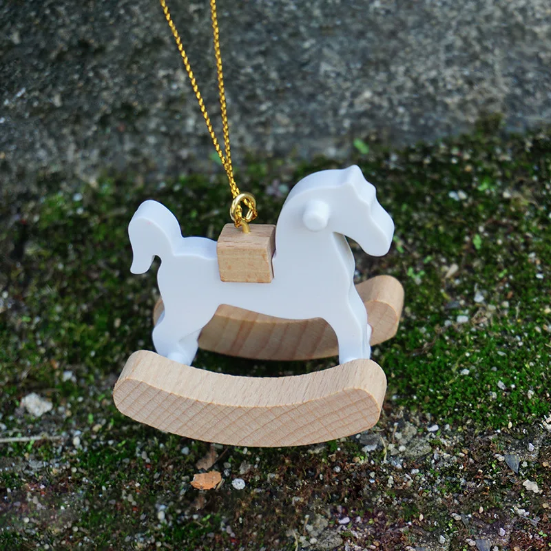 Christmas Hanging Decorations Simulation Wooden Horse Little Acorn Dollhouse DIY Dress Up Accessories Handmade Wooden Toys