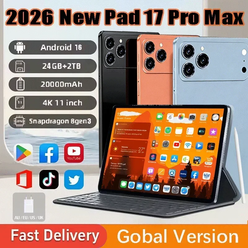 2026 New Global Edition Original Pad 17 Pro Max Tablet Android 16 Dual SIM Sim5G 11 inch 20000mAh 22GB+2TB Tab Mini Tablet PC