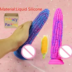 8'' Corn Cob Dildo Liquid Silicone Dildo With Suction Cup Butt Plug Anal Vagina Plug Particle Surface Vagina Stimulate Sex Toys