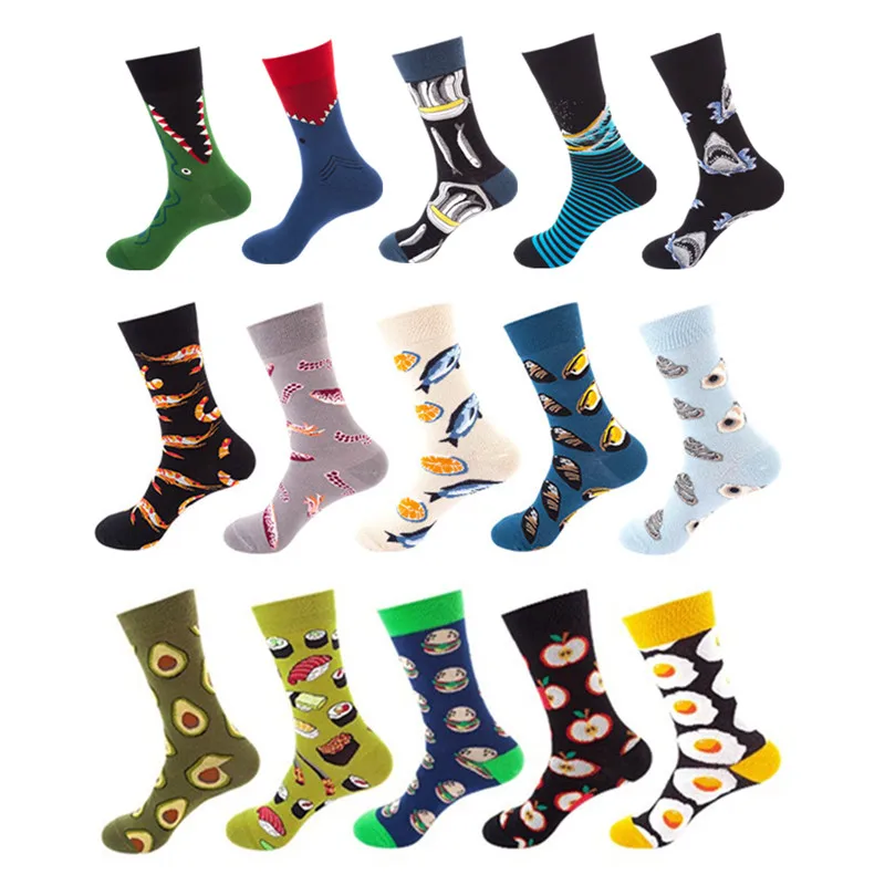 Knitted Cotton Socks for Men and Women All-Match Sock Mid-Calf Hip-Hop Sox Fruit Fish Printed Autumn Winter EU 35-43 Stockings
