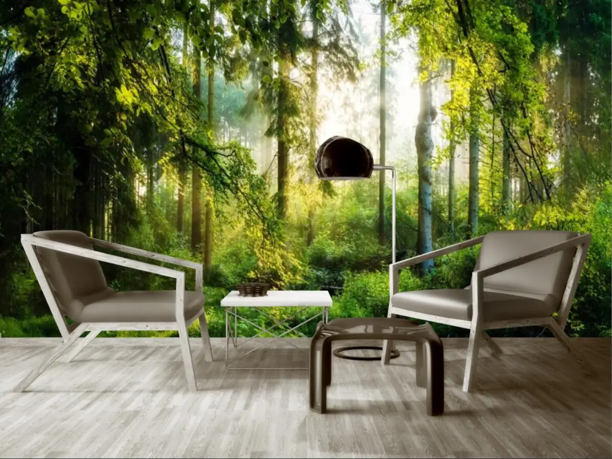 

Custom wallpaper after rain forest sunshine meadow green leaves background Mural home decoration hanging picture 3d wallpapre