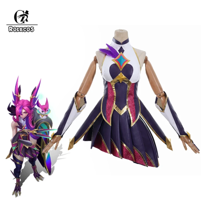 

ROLECOS Xayah Cosplay Costume LOL Star Guardian Xayah New Version Women Dress Pre-sale Halloween Cosplay Fullset Suit With Cloak