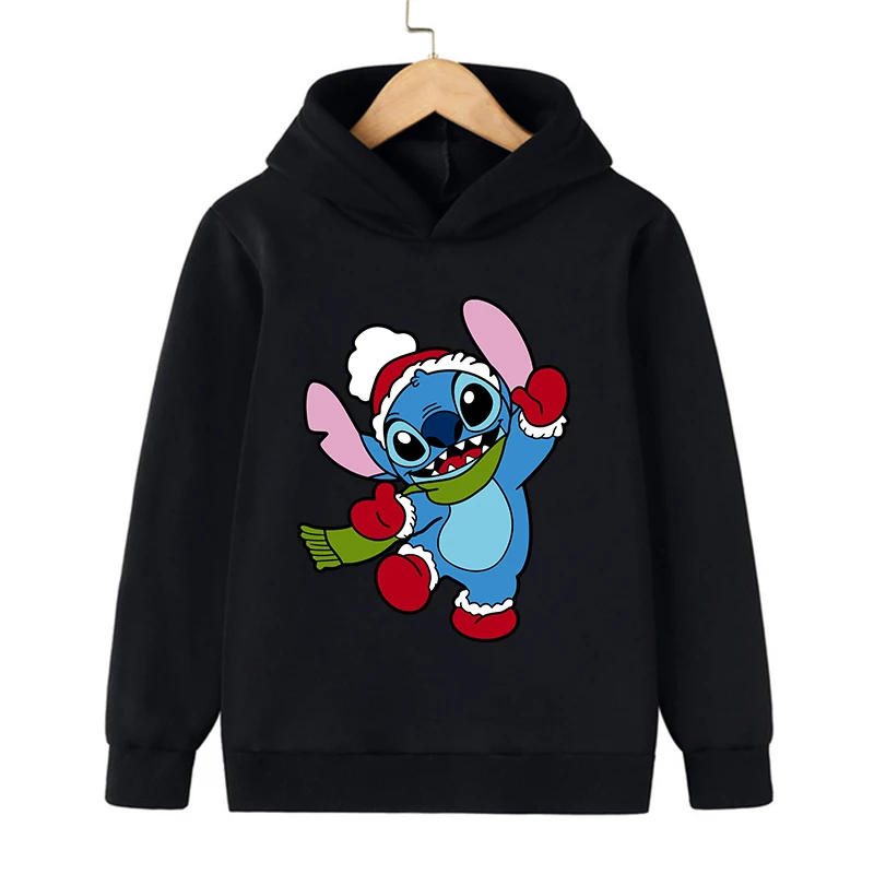 y2k Disney Christmas Stitch Hoodie Children Cartoon Kid Girl Boy Lilo and Stitch Sweatshirt Hoody Baby Casual Top Clothes