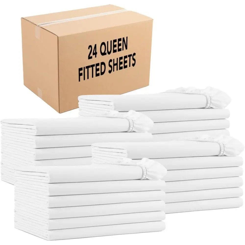 

Комплект из 24 простыней Queen Size из смесового хлопка - 200 нитей, простыня на резинке, идеально подходит для глубоких карманов, незаменимые предметы постельного белья, для гостей