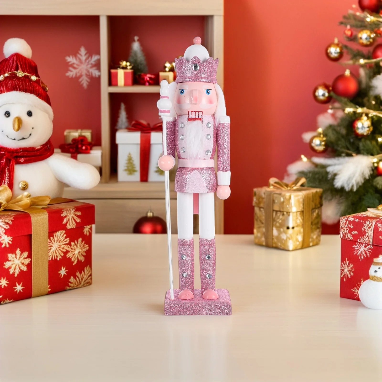

Wooden Nutcracker Soldier 38cm Christmas Decoration Handcrafted Festive Centerpiece Xmas Table Mantel Shelf Ornament