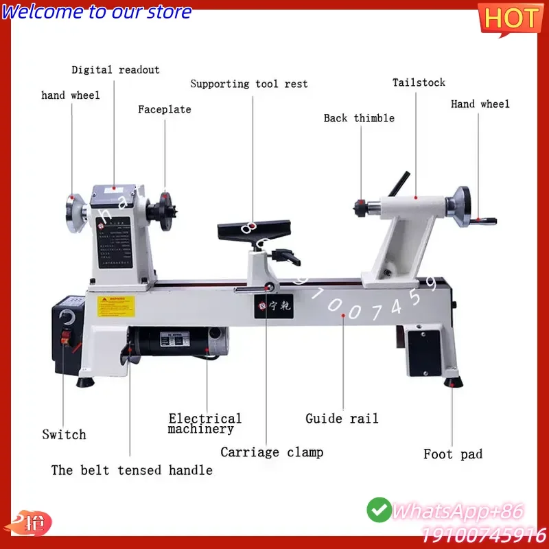 2026Hot JWL-1218VD Wood Lathe 750W Pure Copper Motor Cast Iron Bed for Bowl Turning Hollowing Wood Art Craft DIY Projects