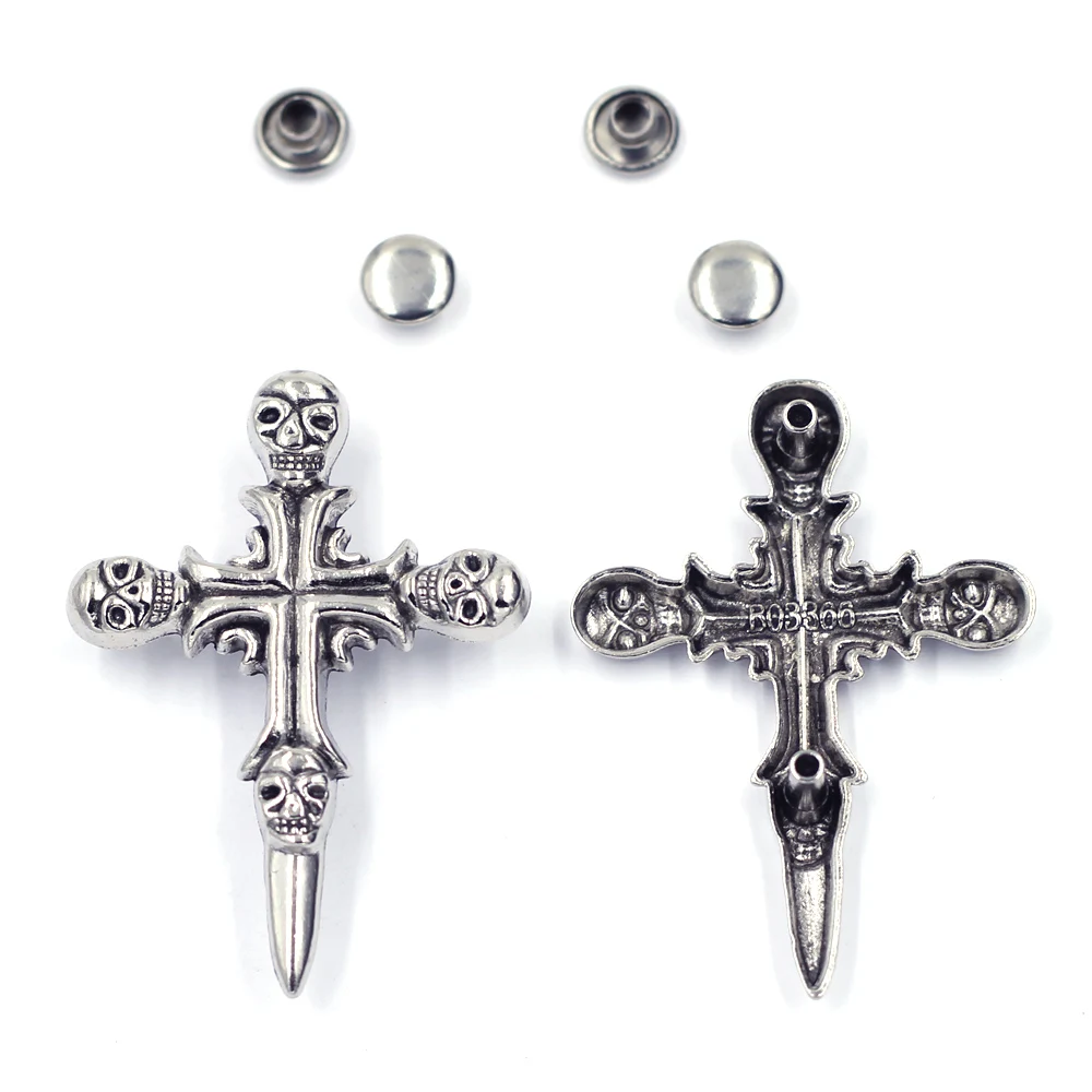 

50Sets Stud Spot Spike Rivet Garment Punk Cross Skull Skeleton Clothes Bags Sewing Accessories Antique Silver Tone