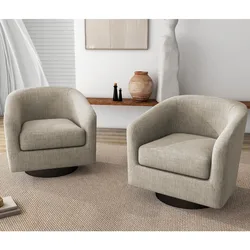 Swivel Barrel Accent Chairs Set of 2, Modern Arm Chair Upholstered Living Room Armchair, Single Sofa Seating Side Seat in Fabric