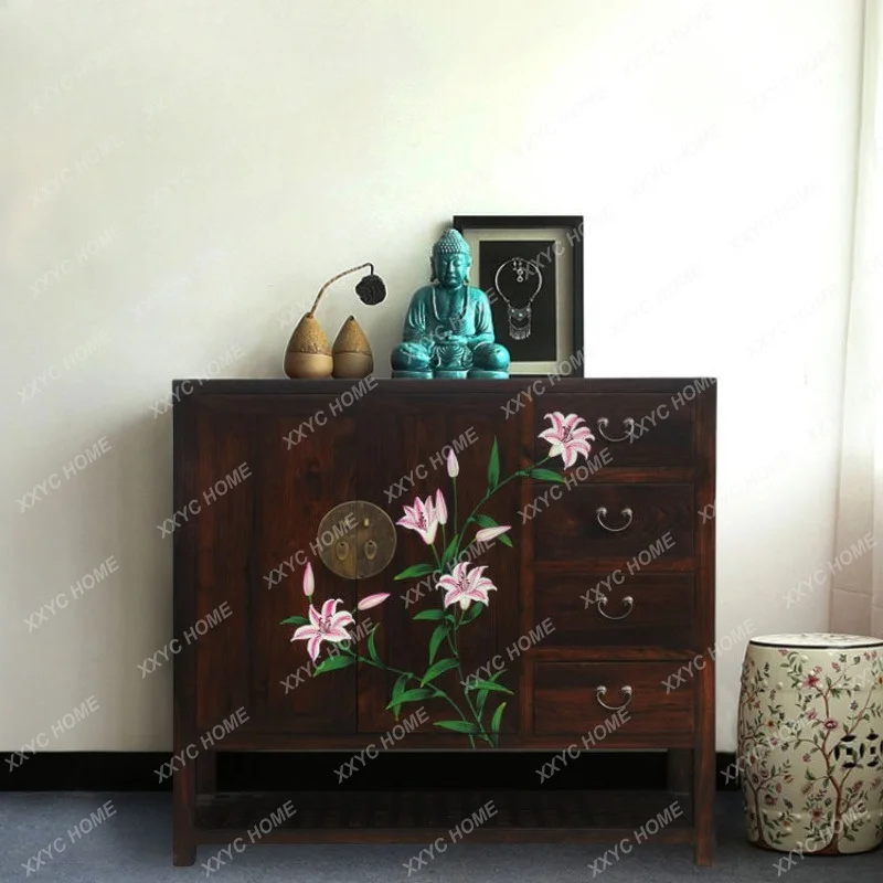 New Chinese style modern simple camphor solid wood porch large capacity storage foyer partition decorative shoe cabinet