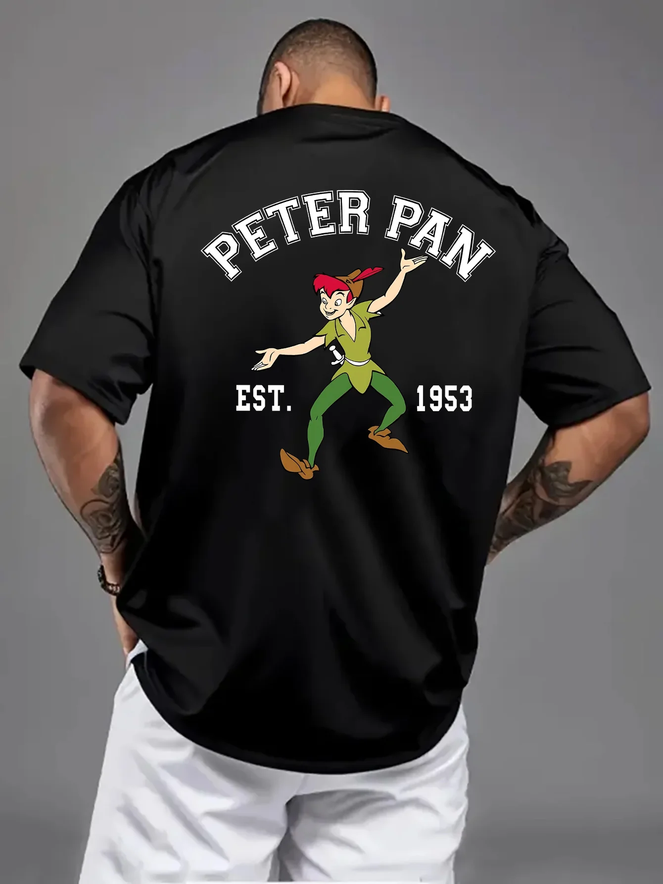 Disney Peter Pan Est. Camiseta informal con estampado de dibujos animados para hombre, camiseta gráfica de manga corta, ropa de calle, 1953