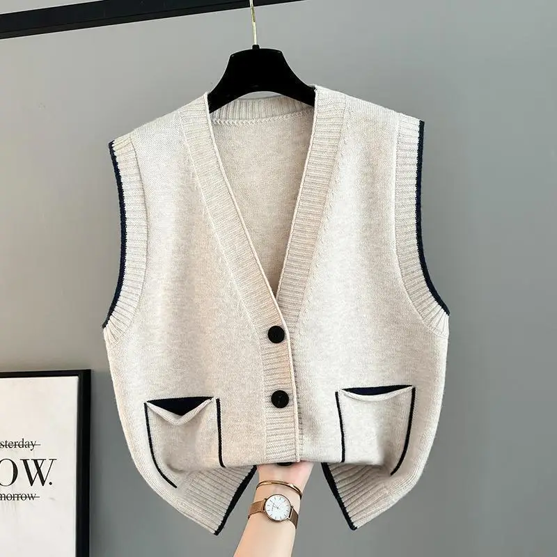 

Fashion Knitwear Vest Coat Women's Spring Autumn 2026 Western-style Sleeveless Casual Warm Ladies Cardigan Waistcoat