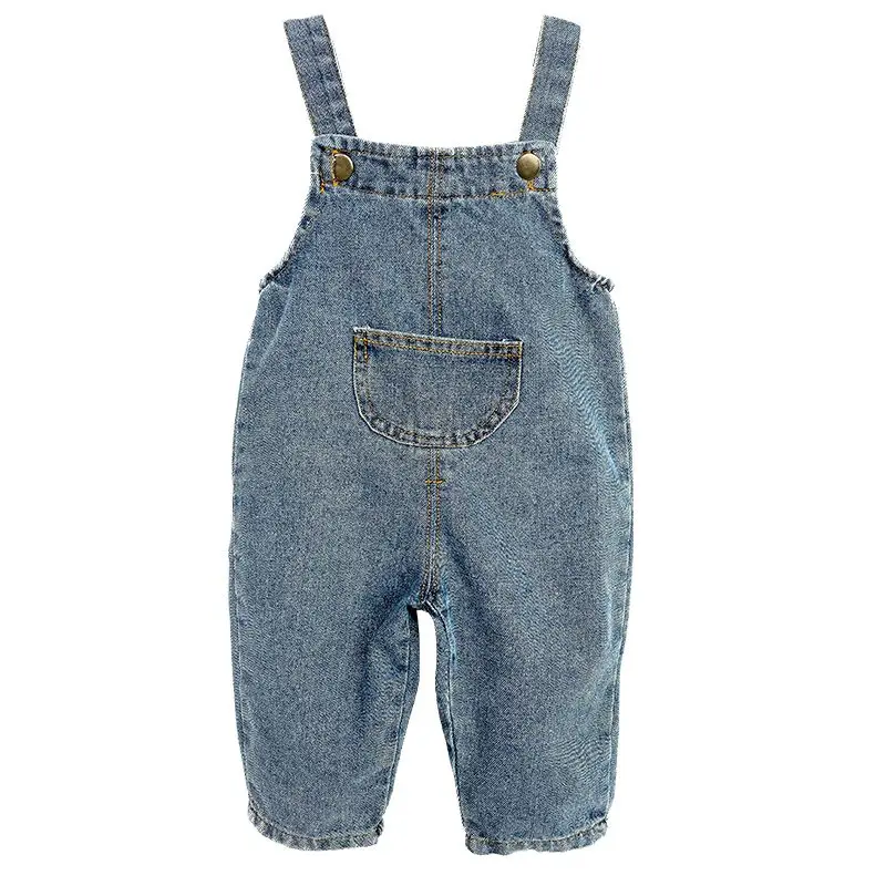 2023 New Korean Fashion Girls Jumpsuit Clothes Solid Denim Suspende Sweet Cute Kawaii Toddler Boys Jeans Pants Children Overalls