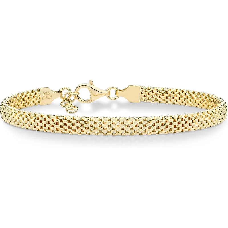 

Hypoallergenic 18K Gold Plated 925 Silver 5mm Mesh Bracelet, Women Classic Stackable Minimalist Gift
