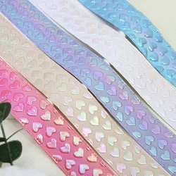 38mm Shiny Holographic Reflective Rainbow Heart Faux PU Leather Roll For Bags Handbag Tote Leather Decorative Material