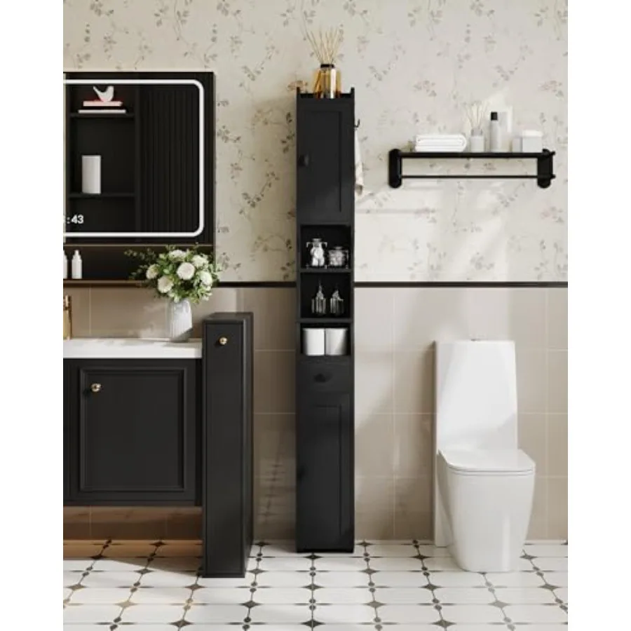 

Bathroom Storage Cabinet Narrow Tall Bathroom Cabinet Freestanding Floor Cabinets with 2 Doors and 1 Drawer Toilets Organizer w