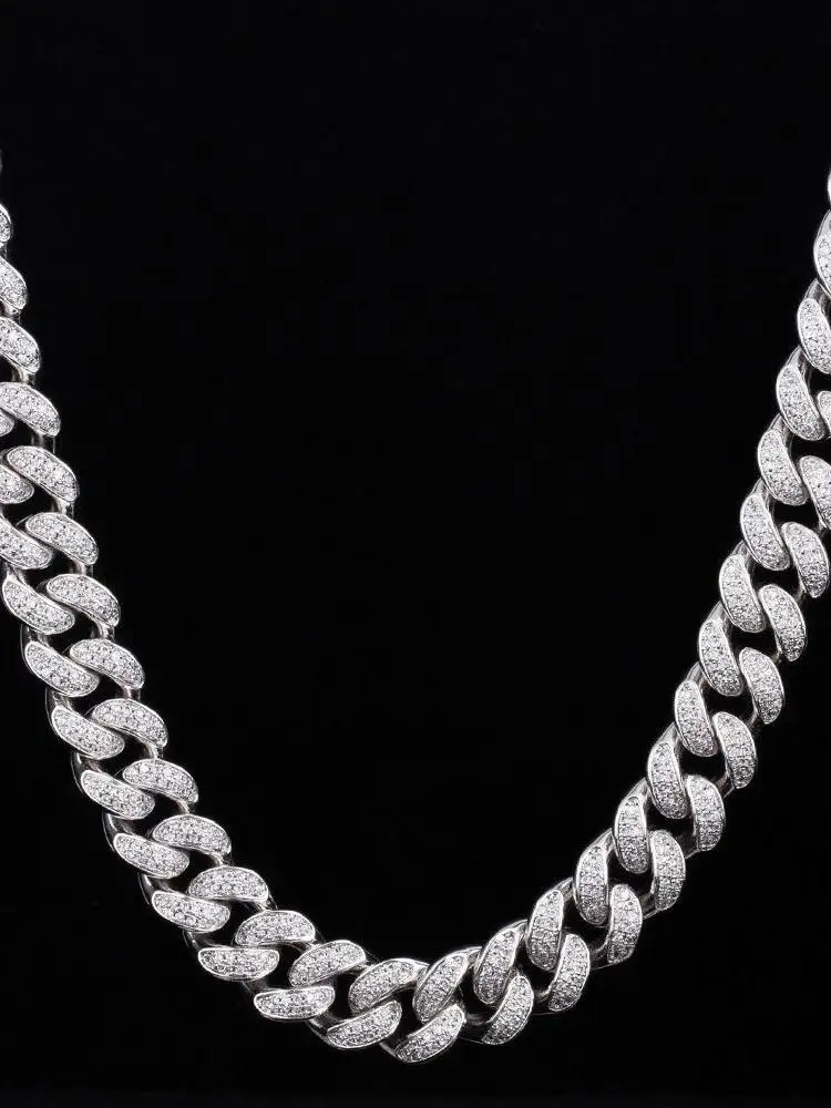 Custom Hot Sale sterling 925 Silver Hip Hop 20mm Cuban Chain moissanite diamond iced out Necklace