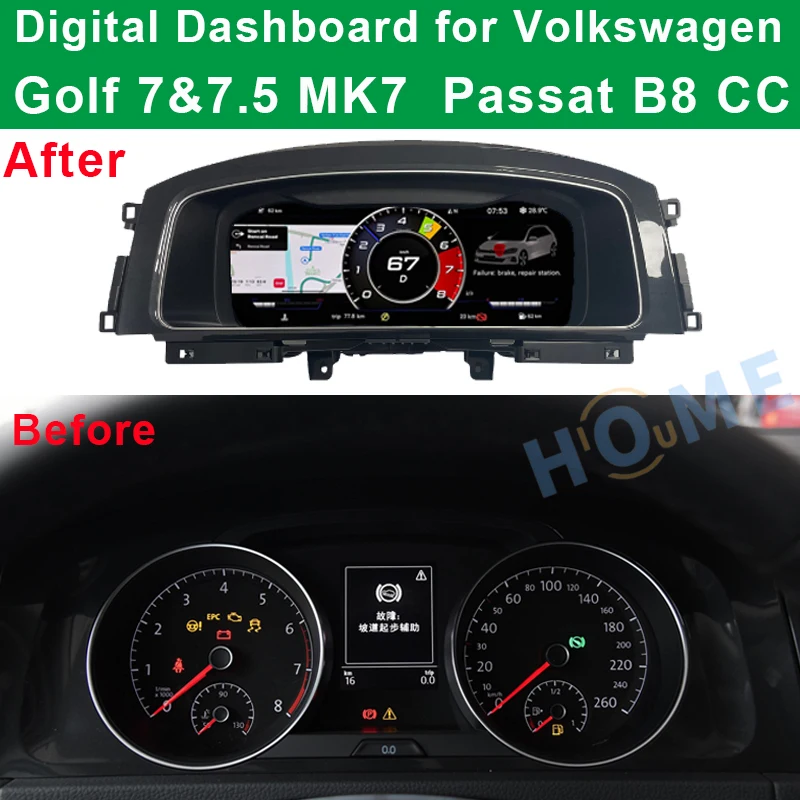 Car Instrument Cluster Speedometer Gauges Dashboard Panel LCD Monitor Miles For Volkswagen Golf 7 R Golf7 MK7 GTi Passat B8 CC