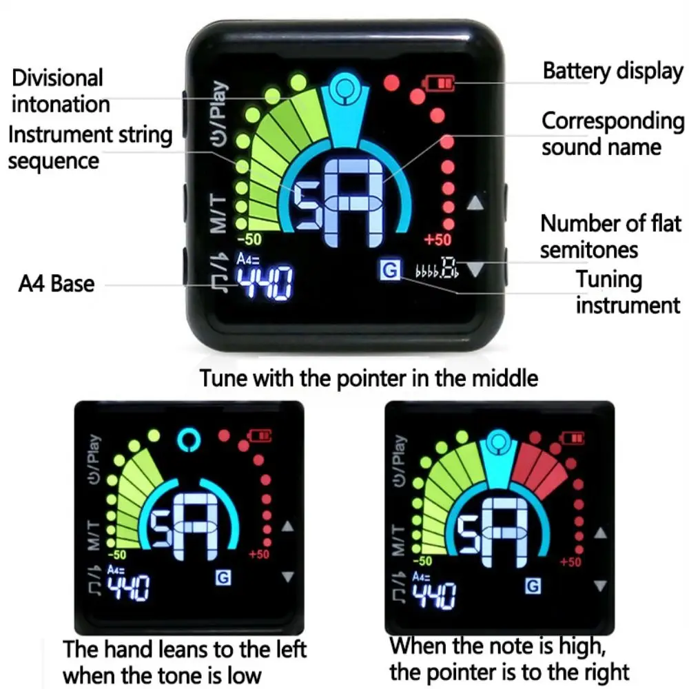 Professional Electric Guitar Tuner LED Color Display Rechargeable Guitar Accessories Part USB Charging Cable with Metronome