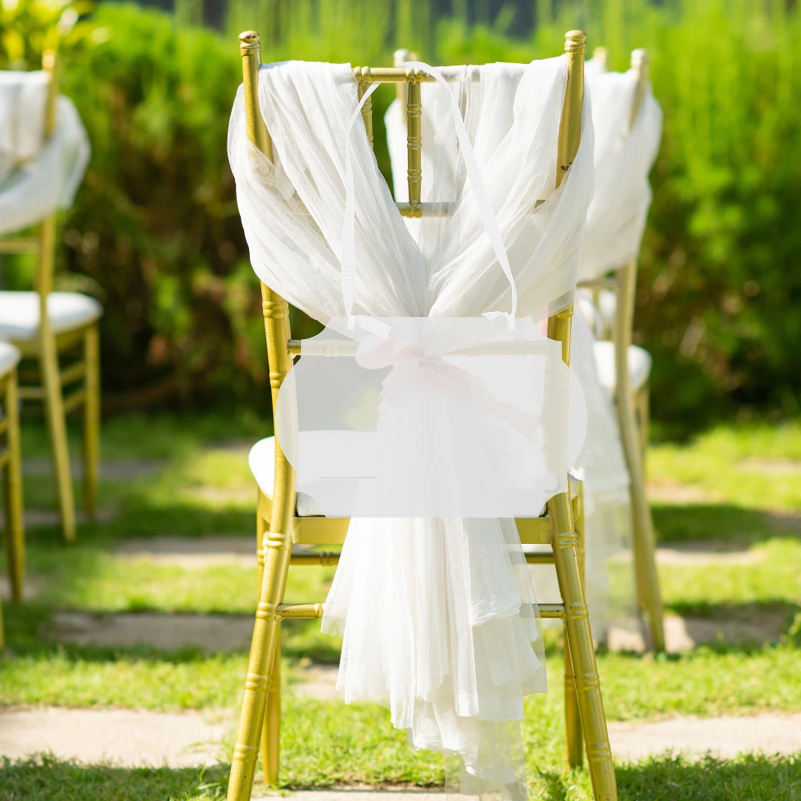 

5pcs Transparent Acrylic Hanging Signs Elegant White Ribbon DIY Unfinished Wedding Chair Party Decor Clear Tags