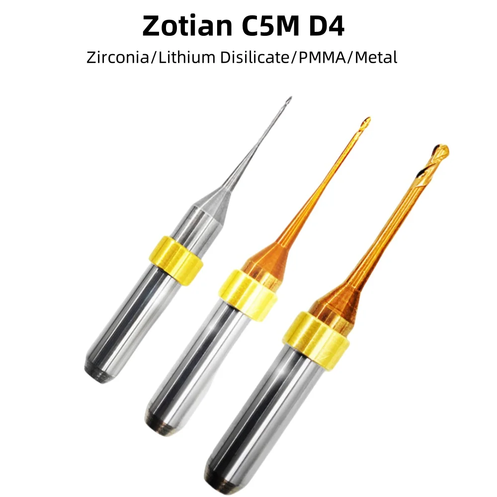 Zotion CM5 D4 Dental Milling Burs for Zirconia Lithium Disilicate PMMA Metal Diamond Coating CAD CAM System Dental Cutter Tool