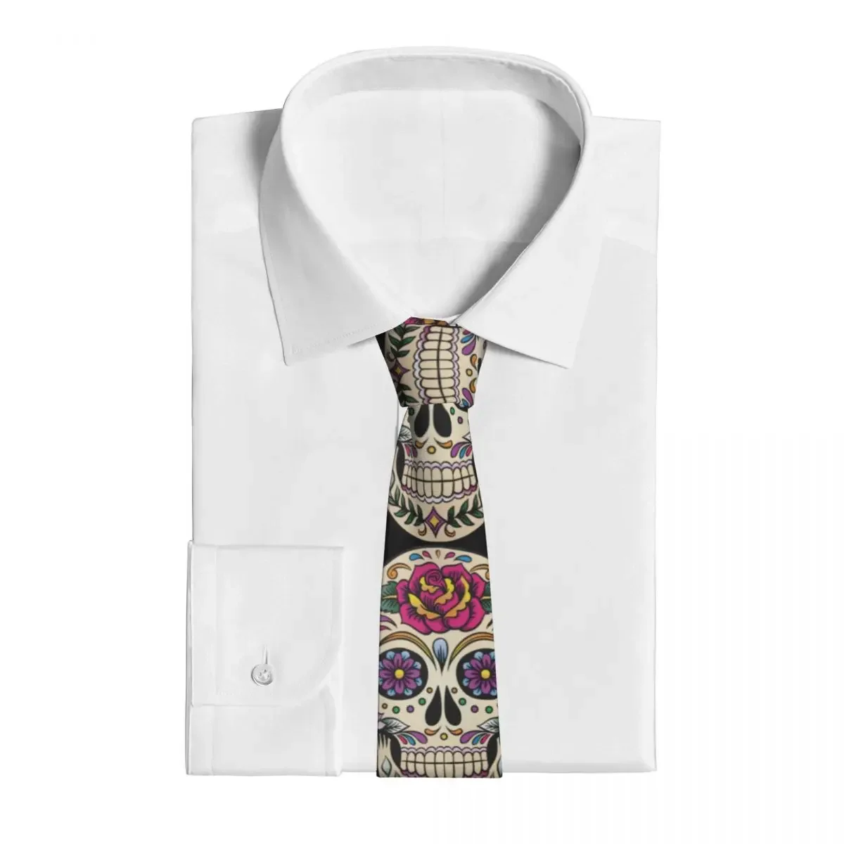 Día de los muertos calavera de azúcar con azulejo de rosa corbata Unisex seda poliéster 8 cm corbata de cuello estrecho para trajes de hombre accesorios Gravata