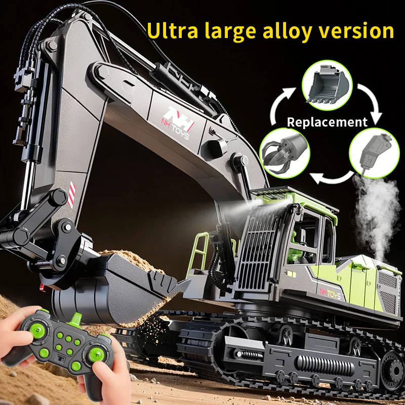 Alloy remote control excavator three-in-one demolition ground drill children boy digging toy engineering vehicle RC