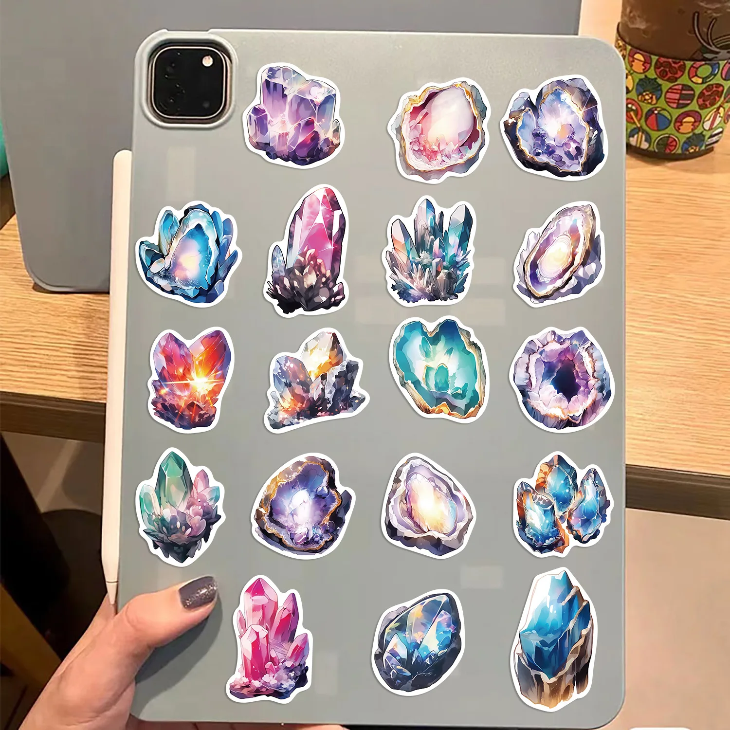 50PCS Crystal Stickers Pack for Water Bottle, Aesthetic quartz Vinyl Gem Sticker for Laptop, MacBook, Phone Case