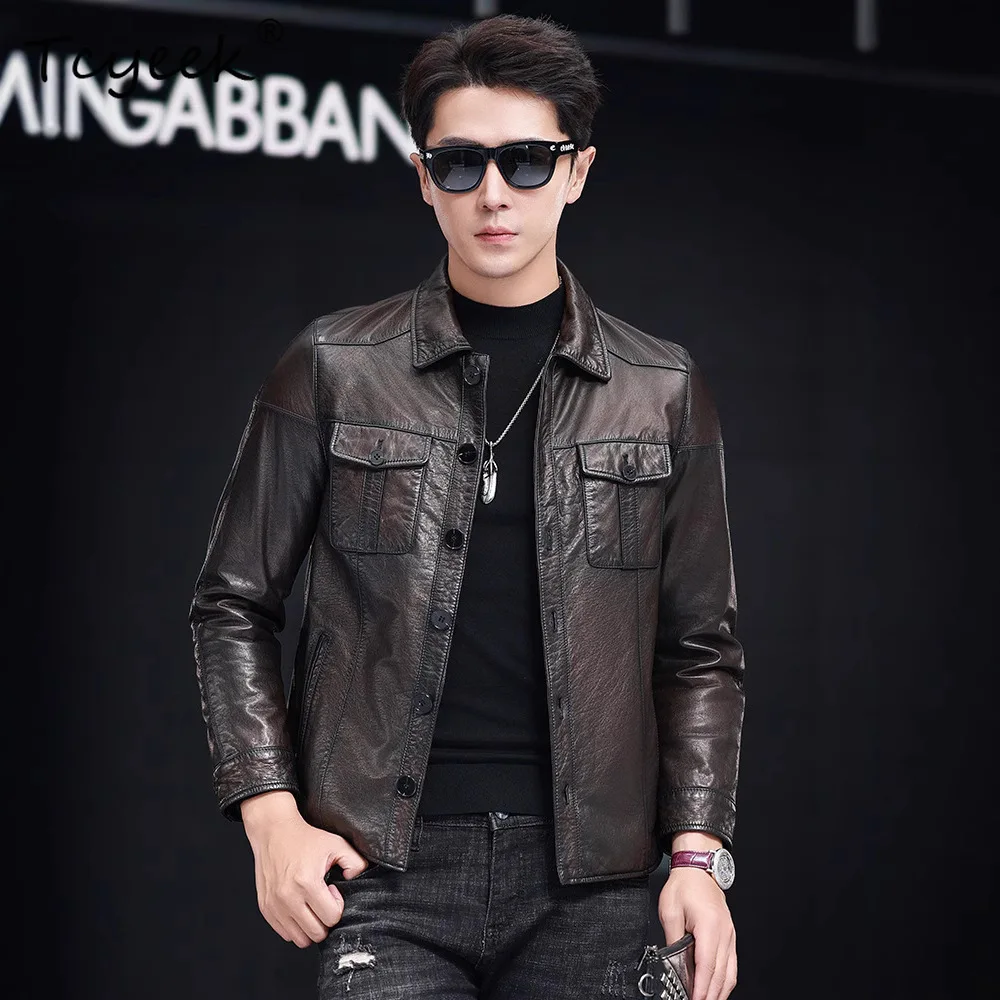 

Tcyeek куртка из 100% натуральной яловой кожи, мужская одежда, весна-осень 2022, мужские пальто, мотоциклетные куртки, модные Jaqueta De Couro