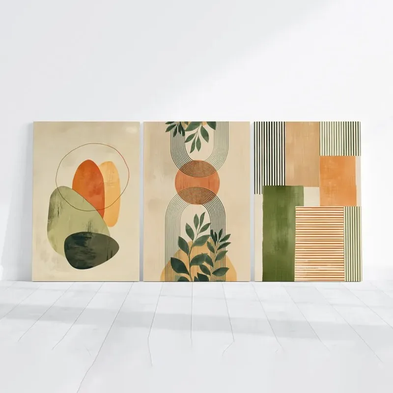 3pcs Boho Abstract Tropical Botanical Wall Art Poster or Canvas Print, Geometric Shapes Minimalist Mid Century Modern Wall Art
