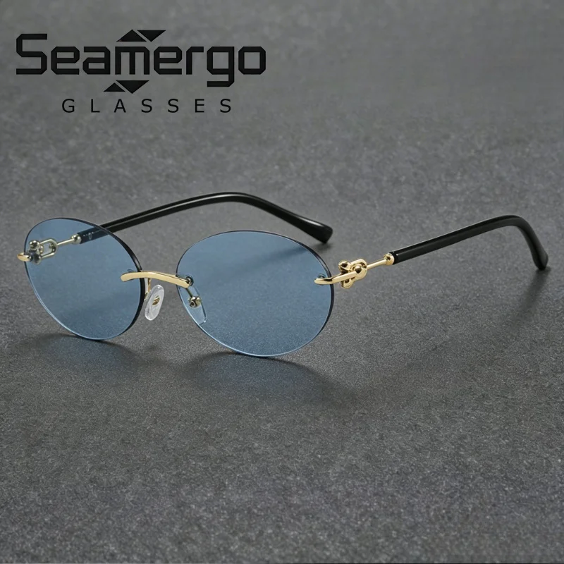 SEAMERGO 2026 Rahmenlose Luxus Ovale Sonnenbrille Unisex UV400 Anti-UV Mode Street Photography Party Designer Eyewear