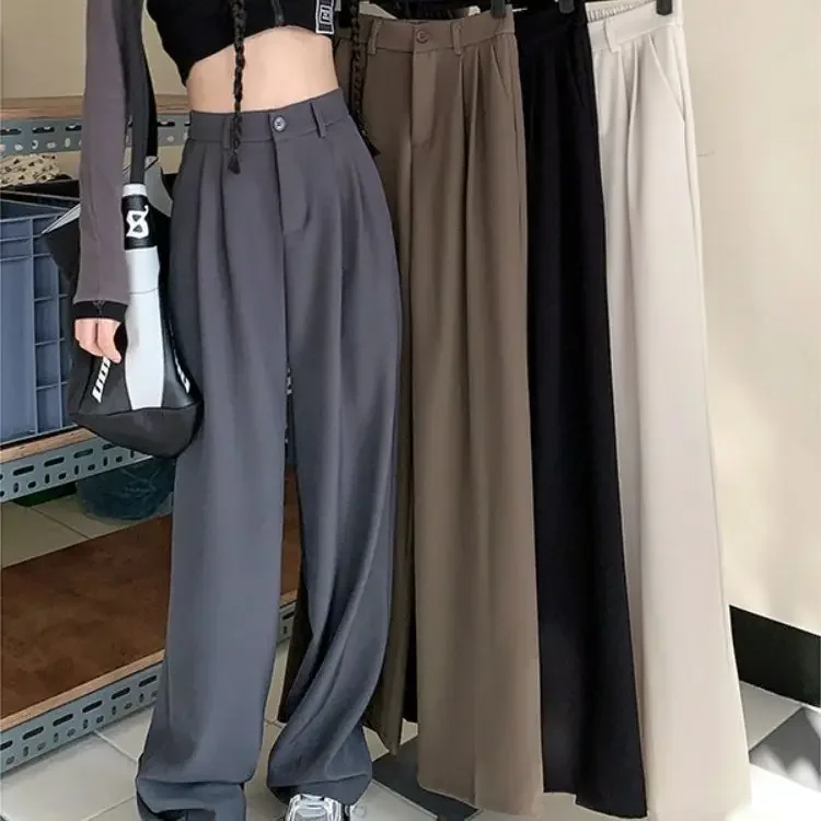 Casual Elastic Waist Bell Bottoms Women's Spring 2023 New High-Waisted Draped Straight-Leg Suit Pants Slimming Trousers