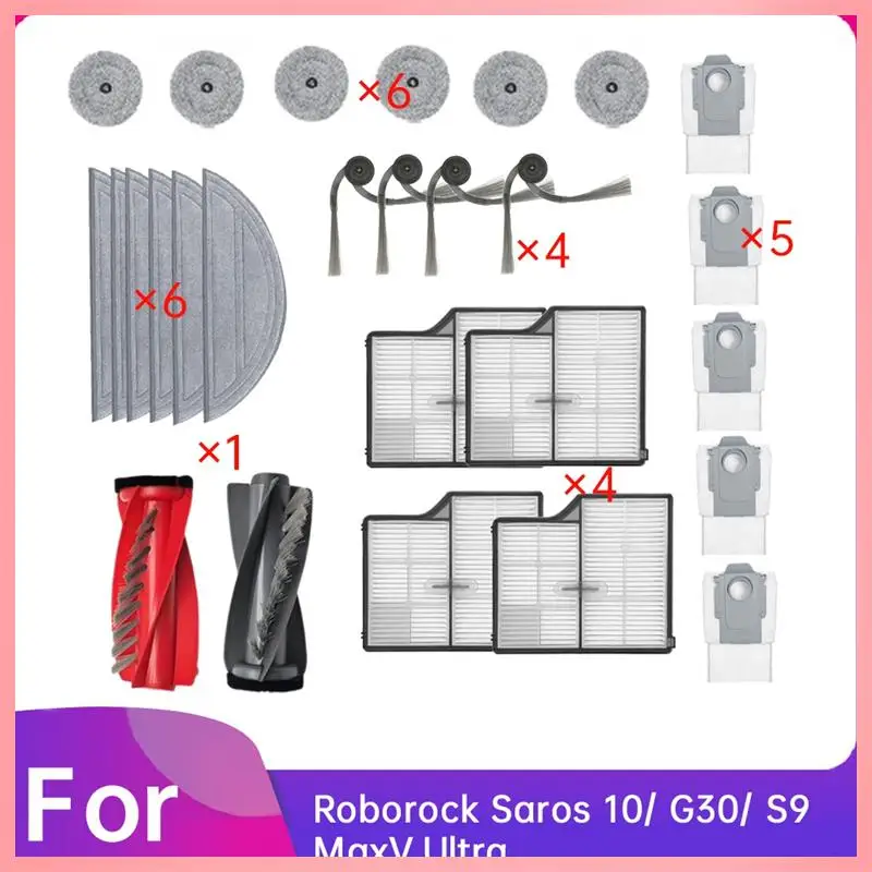 

M02K-27 шт. для Roborock Saros 10/ G30/ S9 Maxv Ultra, аксессуары для подметальных машин, роликовая боковая щетка, HEPA-фильтр, накладка для швабры, мешок для пыли
