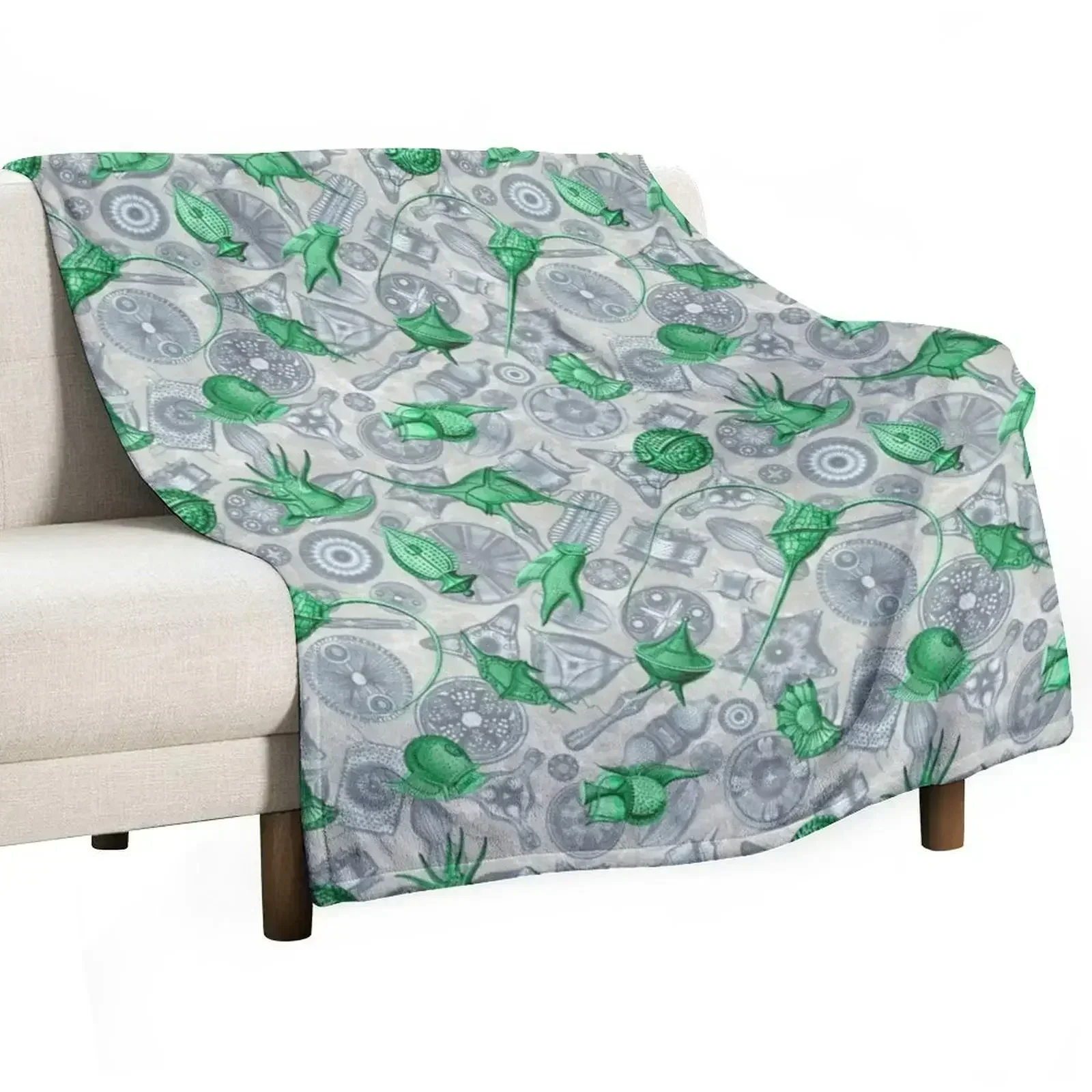 Ernst Haeckel Green Peridinea Algae Over Cerulean Diatoms Throw Blanket blankets ands Picnic valentine gift ideas Blankets