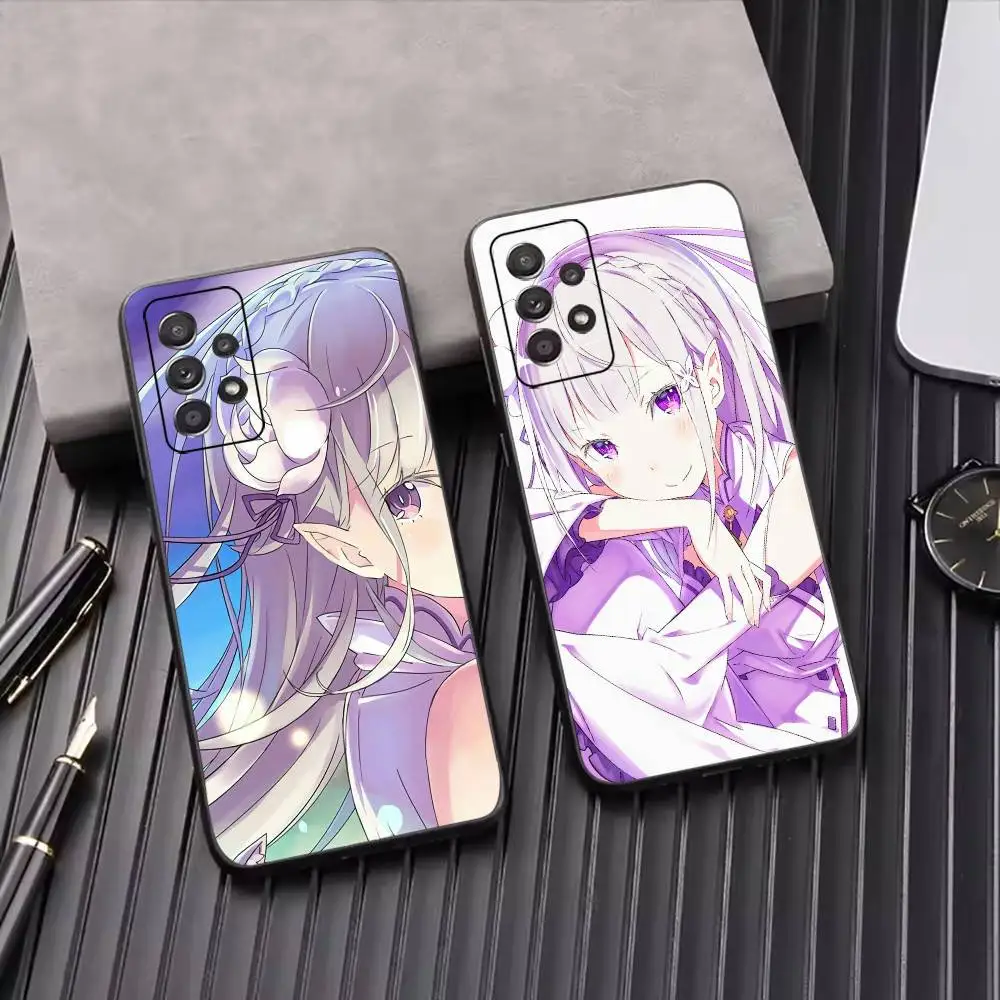 E-EMILIA Re Zero Anime Gift Phone Case For Samsung S25,S24,S21,S22,S23,S30,Ultra,S20,Plus,Fe,Lite,Note,10,Black Cover