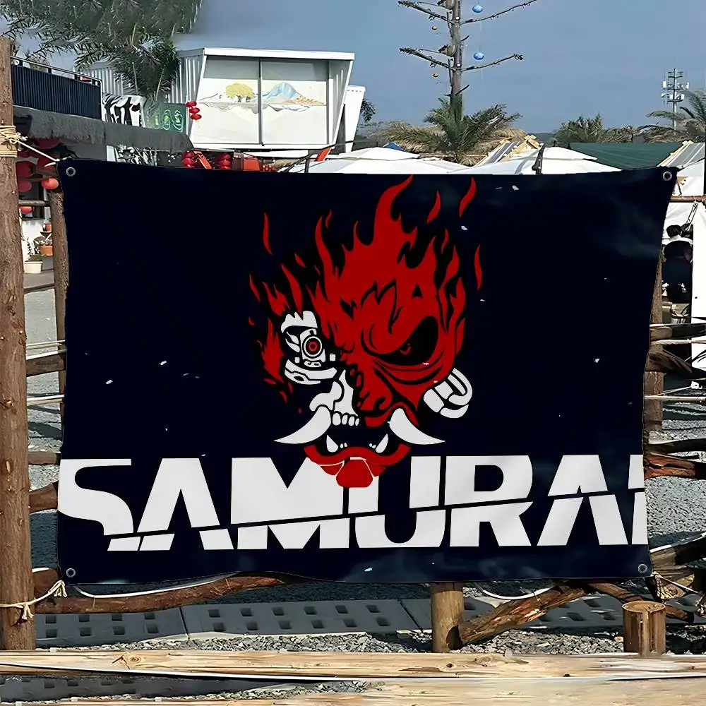 Samurai Cyberpunk Logo Large Size Flags Printing Patterns Interesting Birthday Party Decorations Banner