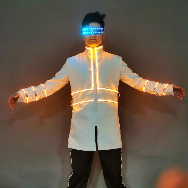 

LED Glowing White Jaet Stage Performance Bar Outfit Aosphere Props Suit KTV Performance Glowing Costume Summer New Arrival