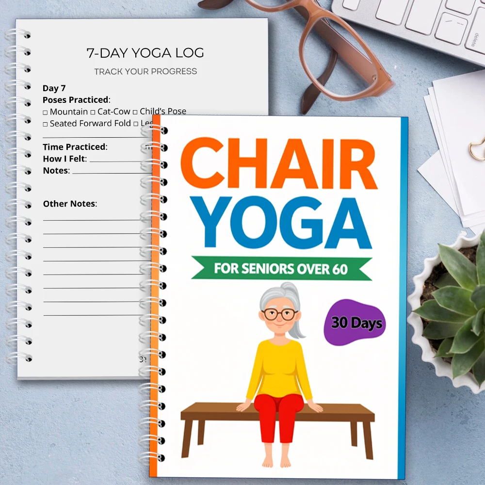 

Chair Yoga Logbook Notebook Fitness Plan for Seniors Over 60, 30 Day Yoga Exercises for Balance Flexibility, A5 Easy Guide