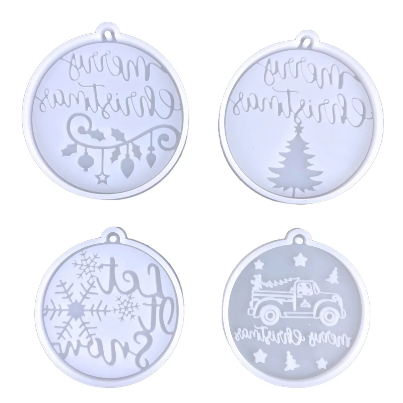 

4Pcs Christmas Resin Silicone Molds Christmas Tree Mold Pendant Decoration Molds with Hanging Hole for Xmas Home Decor