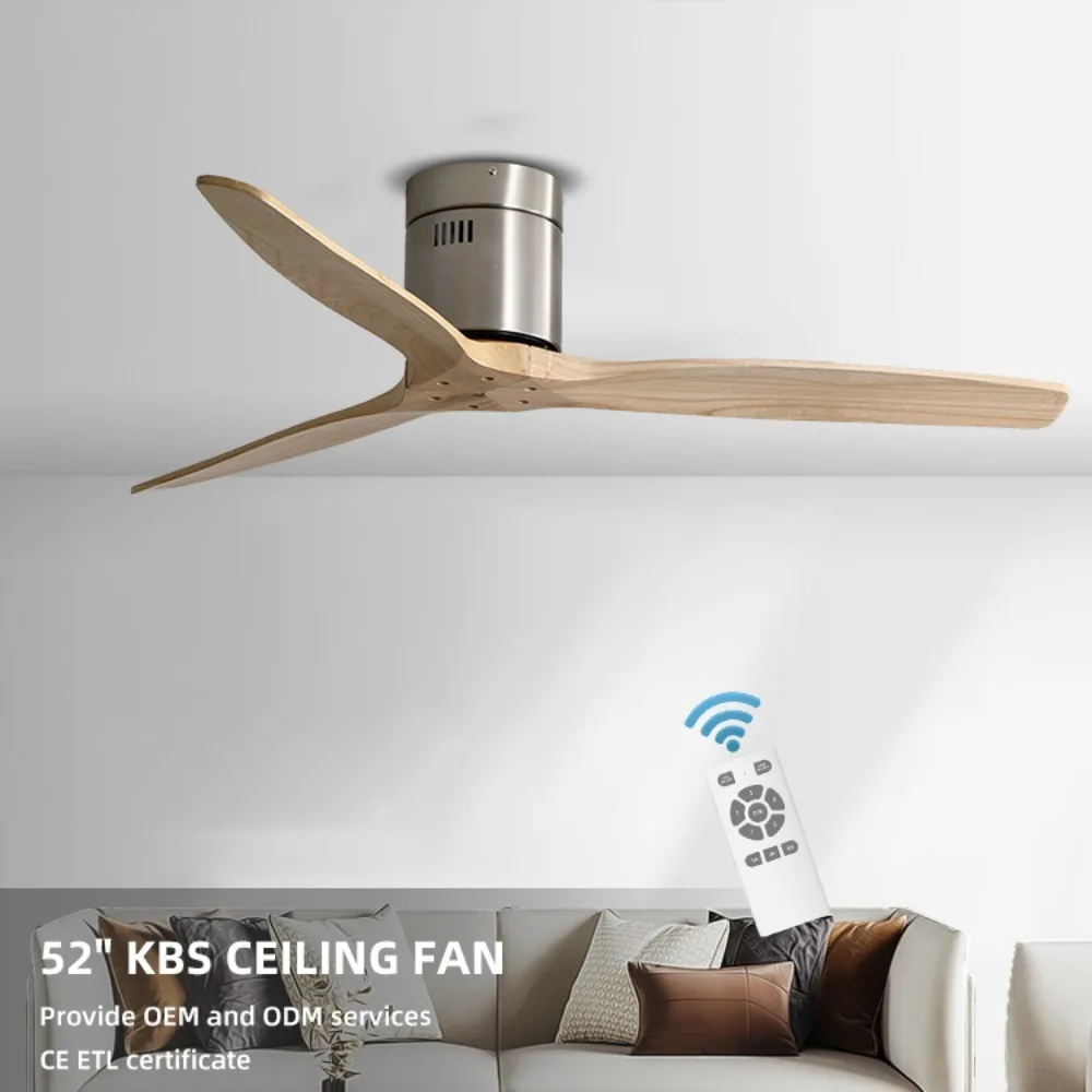 

52Inch Brushed Luxury 3 Wooden Blade DC 85V - 260V Motor Decorative Ceiling Fan Ventilator Light Remote Control