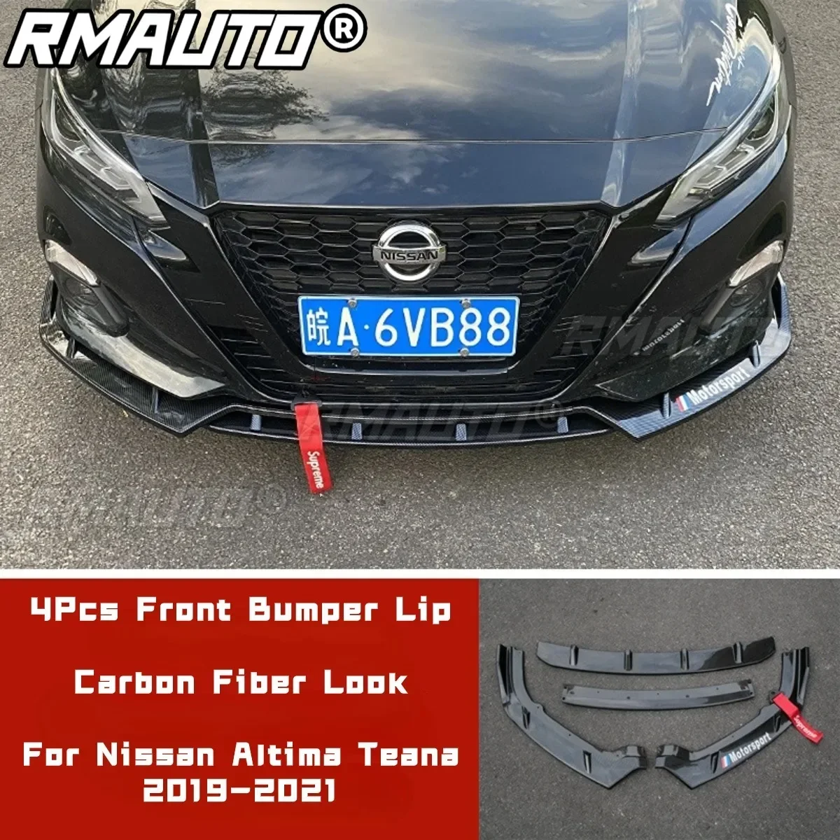 For Nissan Altima Teana 2019-2021 Body Kit Front Bumper Splitter Carbon Fiber Look Sport Style Bumper Diffuser Car Accessories