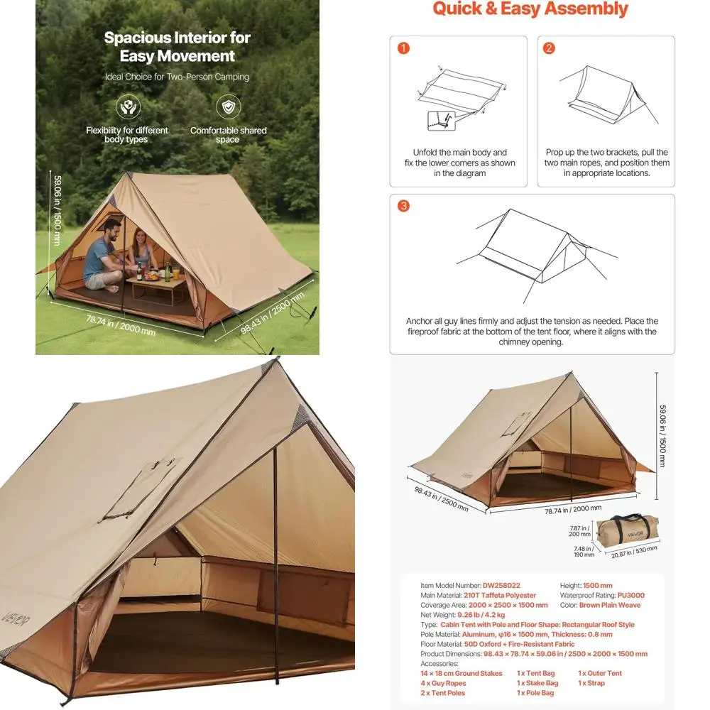 

4-Season Waterproof Camping Tipi with Stove Jack, Portable Snow Skirt, Easy Setup for Winter Adventures