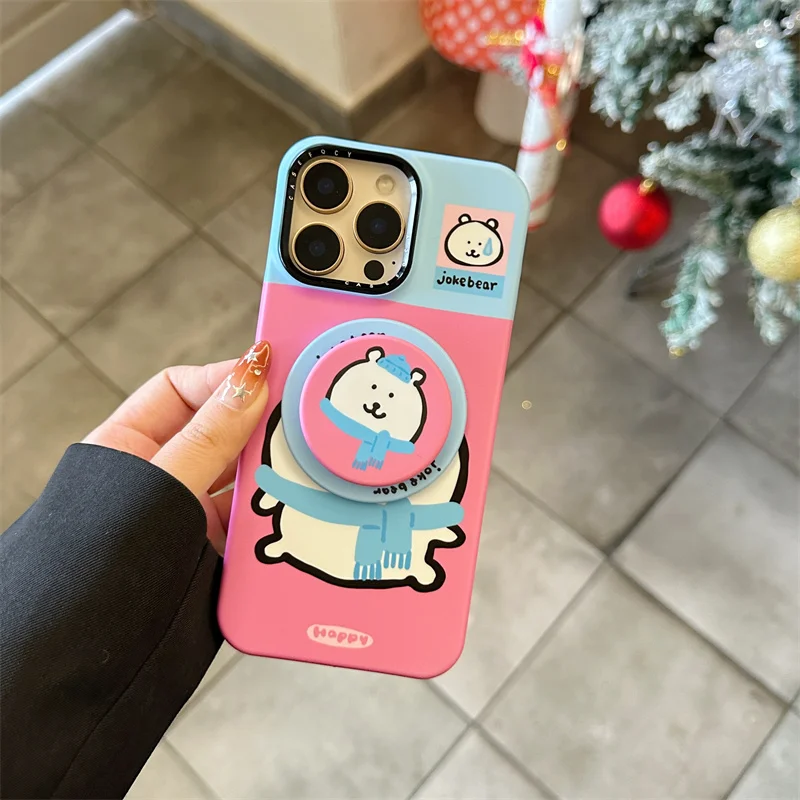 

Korea cute cartoon Magsafe magnetic stand phone case for iPhone 16Pro 15Pro 14 13promax 12 support wireless charging shockproof