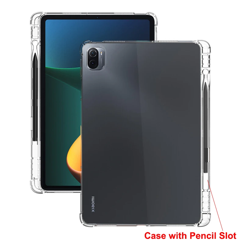 Pencil Solt Case for Xiaomi Mi Pad 6 Pro 5 Pro 12.4 6 5G Cover Clear Soft Shockproof Air-bag Pen Slot Holder Tablet Shell Fundas