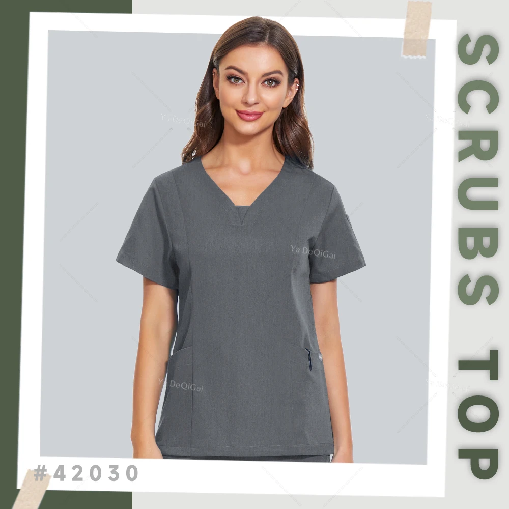 Hospital Work Wear Medical Nursing Uniforms Scrubs Tops Women Casual T-Shirts Short Sleeve V-neck Nurse Working Blouse