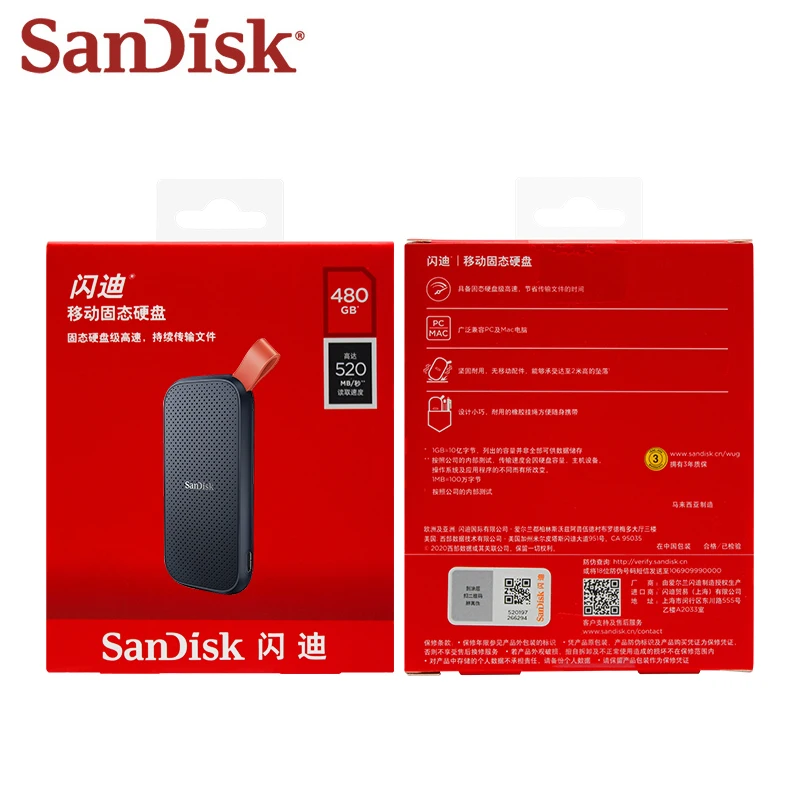 SSD Externo Original SanDisk PSSD 1TB 2TB, Velocidade Máxima de 800Mb/s, USB3.2 Tipo-C, Disco Rígido para Computador