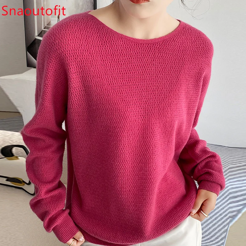 Fashion All-Match Round Neck Knit Sweater 100 Pure Wool Sweater for Women French Style Pullover Show The Beauty of Female Autumn