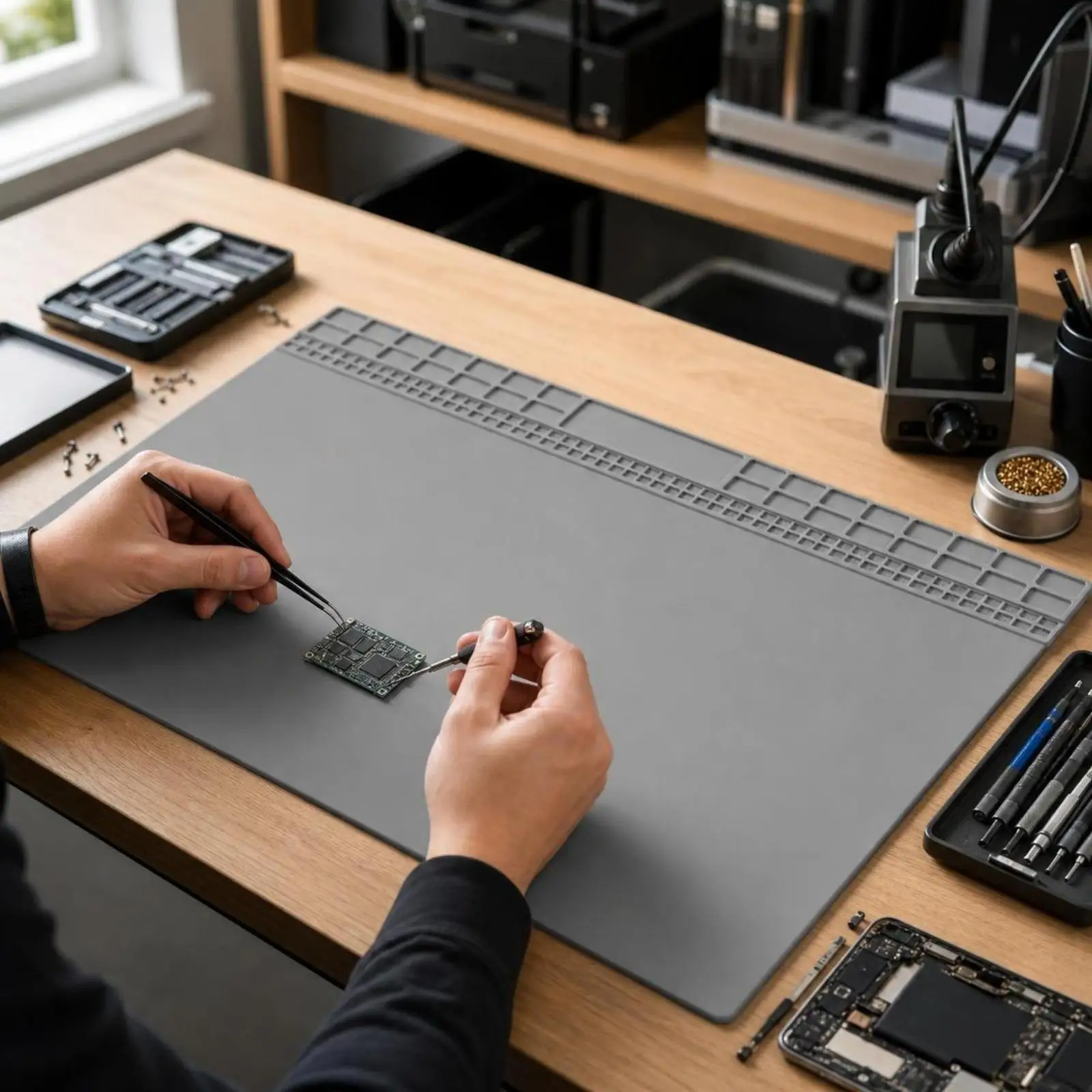 Soldering Mat with Organizer Heat-Resistant Silicone Repair Mat Large Non-Slip for Technicians