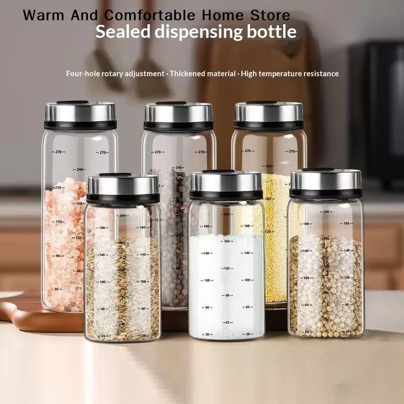 High Borosilicate Glass Spice Shaker 200/300/500ml Seasoning Can with Rotary Lid Salt Sesame Condiment Seal Bottle for Kitchen