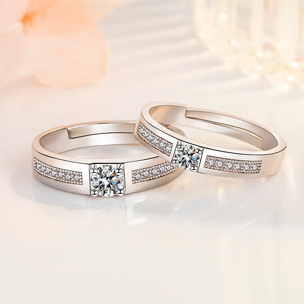 Elegant 925 Sterling Silver Luxury Single-Strap Zircon Ring for Men and Women, Fashionable Wedding Party Gift Jewelry